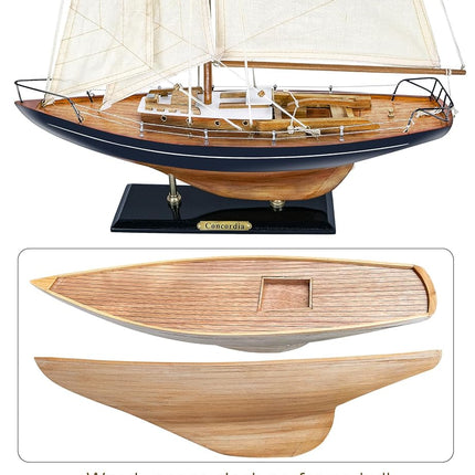 SAILINGSTORY Wooden Sailboat Decor Yacht Model Ship with Antique Finish Navy