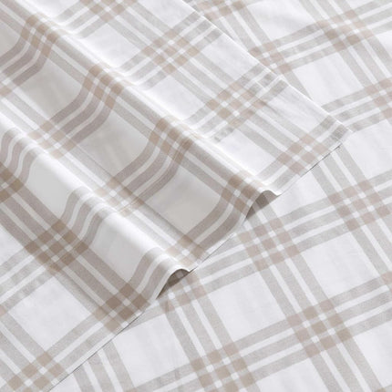 Eddie Bauer - King Sheet Set, Cotton Percale Bedding Set, Super Soft and Cozy Home Decor, Oeko-Tex Certified (Basic Plaid Beige, King)