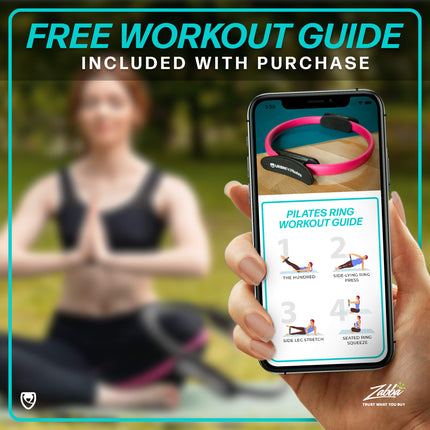 Anillo de pilates URBNFit - Círculo de fitness, ejercitador de suelo pélvico y tonificador de muslos con agarre doble antideslizante, almohadillas de espuma y guía de entrenamiento adicional - Rosa