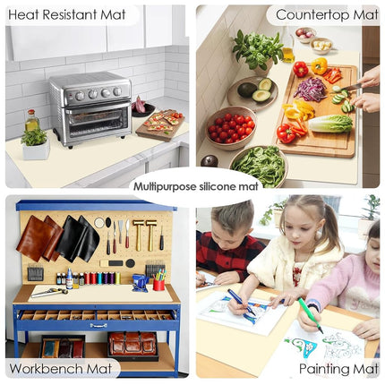 Extra Large Silicone Mat, 31.5x16.9 Inch Heat Resistant Mat for Kitchen Counter, Non Stick Silicone Baking Mat for Dough and Pastry, Thick Silicone Pad Countertop Protector, Dark Green