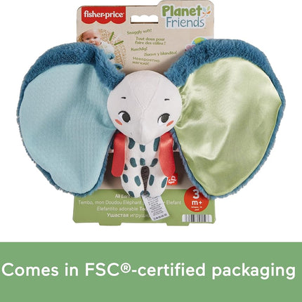 Fisher-Price Baby Sensory Toy Planet Friends All Ears Lovey, Plush Elephant for Newborns Ages 3+ Months, Made of 90% recycled Plastic and FSC certified packaging, HKD63