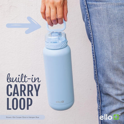 Bouteille d'eau en acier inoxydable Ello Cooper 946 ml avec paille et poignée de transport, double paroi et isolation sous vide, couvercle de verrouillage étanche avec bec en silicone souple, réutilisable, sans BPA, sauge