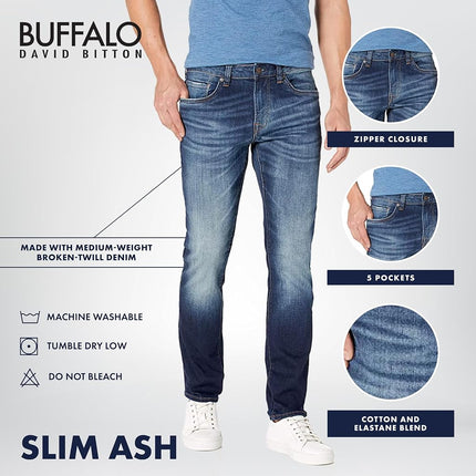 Buffalo David Bitton Men's Slim Ash Jeans, Sanded Wash, 32W x 34L