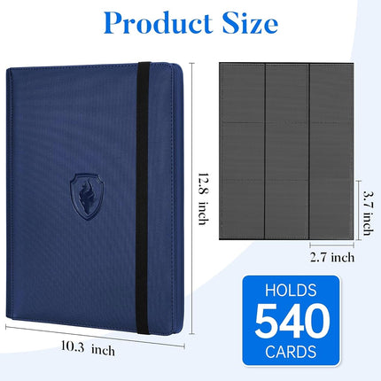 Premium 9 Pocket Card Binder for 540 Cards, Fabmaker PU Cover Trading Card Binder, Sturdy Card Collection Album, Sleek Card Holder Folders for YuGiOh, MTG, TCG, Game Cards & Sports Cards, Navy Blue