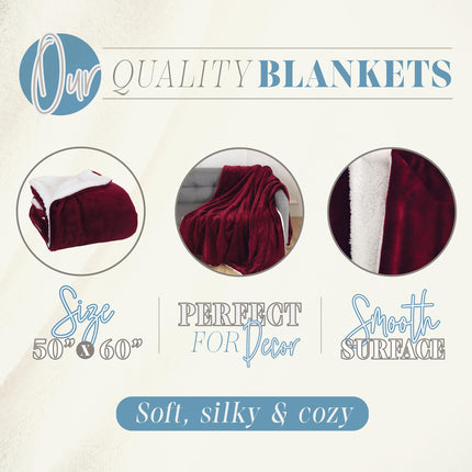 Elegant Comfort Reversible, Solid Sherpa Throw Blanket, All-Season Blanket- Super Soft, Cozy and Plush- Decorative Throw, Perfect for Lounging, 50 x 60 inches, Sherpa Throw Burgundy