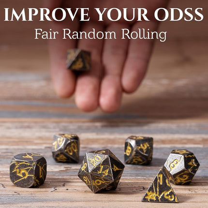 Metal Dice for DND - Ancient Cracked Pharaoh Ruins - Distressed Iron Gold