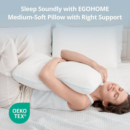 EGOHOME Memory Foam Pillow for Sleeping Queen Size, Medium Soft Bed Pillow with Washable Removable Cover for Back, Stomach,Side Sleepers White 16" x 24"