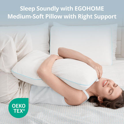 EGOHOME Memory Foam Pillow for Sleeping Queen Size, Medium Soft Bed Pillow with Washable Removable Cover for Back, Stomach,Side Sleepers White 16" x 24"
