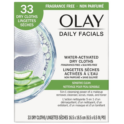 Olay Sensitive 4-In-1 Daily Facial Cloths, 33 Count (Pack Of 2)