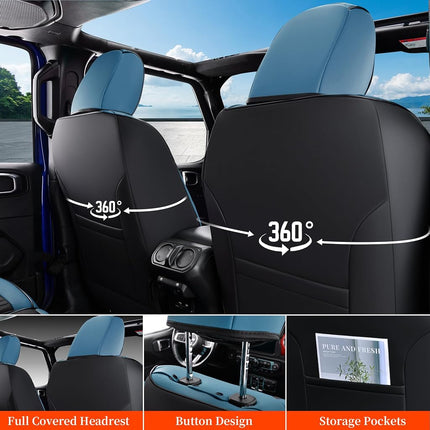 Fundas de asiento Coverado Wrangler JK 4 puertas, fundas de asiento de piel impermeables para Wrangler, accesorios de camioneta, ajuste personalizado para fundas de asiento Wrangler 2008-2012 de cobertura completa (azul)