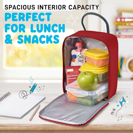 Fit & Fresh Connor Kids Lunch Tote, Versatile Thermal Insulated Lunch Box for School and Camp, Adult Lunch Bag with Front Zip Pocket, Red