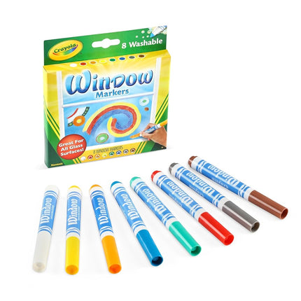 CRAYOLA Washable Window Markers - Assorted Colours (Pack of 8) | Can be Safely Drawn on Any Glass Surface from Mirrors to Car Windows | Ideal for Kids Aged 3+