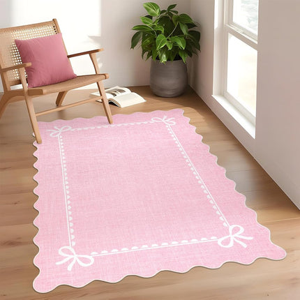 GarveeHome Scalloped Bow Rug 3x5 Washable Pink Rugs for Bedroom Living Room