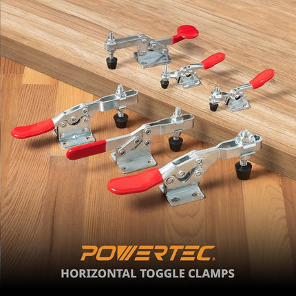POWERTEC 10PK Hold Down Toggle Clamp, 500 lbs Holding Capacity, 225D Antislip Quick Release Horizontal Clamps for Woodworking Jigs & Fixtures, Welding, Drill Press, Crosscut Sled (20331)
