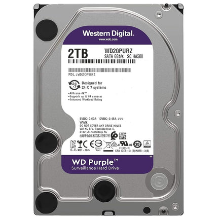 Western Digital Purple 2TB Surveillance 3.5 Inch SATA 6 Gb/s Hard Disk Drive with Allframe 4K Technology - 180TB/yr, 64MB Cache, 5400rpm - WD20PURZ