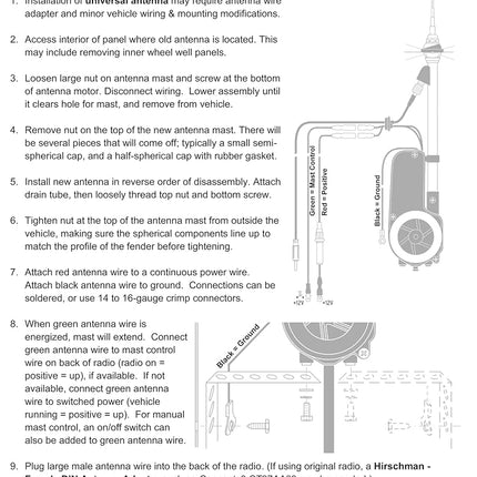 URO Parts AUTA2050 Power Antenna Kit, Universal Car Aerial Antenna with Chrome Mast includes mounting hardware and electrical connectors Can be installed on vehicles with 0-30 degree body slopes