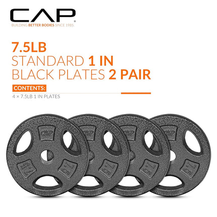 CAP Barbell Standard 1-Inch Grip Weight Plates 7.5 lbs BLACK, Pack (x4)
