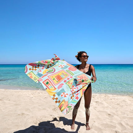 Dock & Bay Beach Towel - Quick Dry, Sand Free - Compact, Lightweight - 100% Recycled - Includes Bag - Wish You were Here - Extra Large (200x90cm, 78x35)