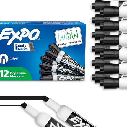 Expo Low Odor Chisel Tip Dry Erase Markers, Black, 12 Pack (80001)