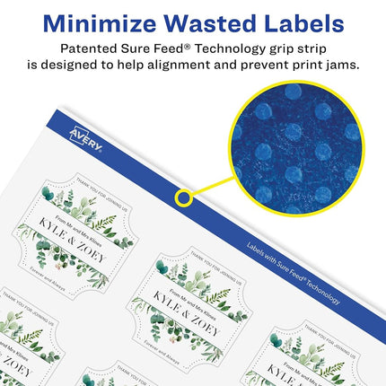 Avery Matte White Removable Square Scalloped Labels with Sure Feed Technology, Print-to-The-Edge, 1-5/8" x 1-5/8", 2,000 Removable Labels, Laser/Inkjet Printable Labels