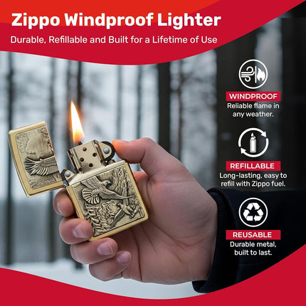 Zippo Adult-Unisex 20854 Brushed Brass Where Eagles Dare Lighter