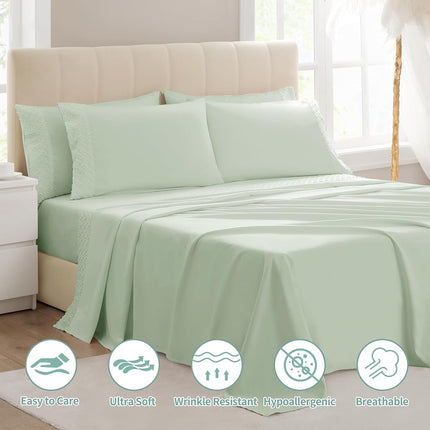 KKN Queen Sheets Set-6 Piece Bedding Sheets & Pillowcases-Luxury Hotel Bed Set for Women & Men - Deep Pockets-Soft&Cooling Sheet -Brushed Microfiber Easy Care& Wrinkle Free Sheets