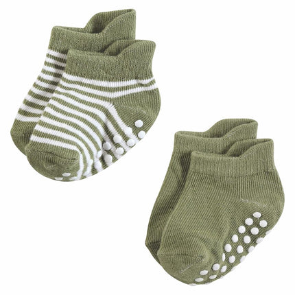 Hudson Baby Unisex Baby Non-Skid No-Show Socks, Pink Green, 12-24 Months