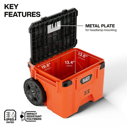 Klein Tools 54100MBX MODbox Rolling Tool Box, Heavy Duty Portable Tool Organizer with Side Mounting, 10-Inch Rubber Wheels, Removable Handle, Deep Stackable Set