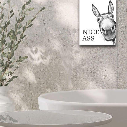 UPWOIGH Funny Bathroom Wall Art Decor, Black and White Donkey Wall Art, Waterproof Wood Framed Canvas Wall Art Animals Abstract Prints, 12x16in High-end Pictures for Dormitory Kids Room 1 Pack