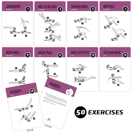 62 Pilates Cards for Men/Women: Home, Gym or Studio - 50 Exercises, 12 Stretches, 6 Training Exercises for Beginner to Advanced - Waterproof