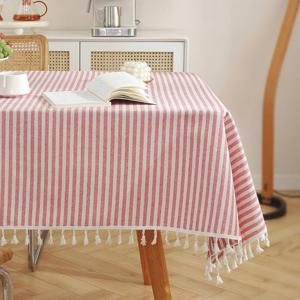 meioro Tablecloth Striped Fringe Table Cloth Recta