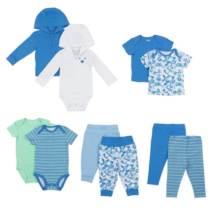 Ropa Hanes Unisex para Bebés, Vestuario Flexible para Clima Cálido, Conjunto de 10 Piezas para Niñas y Niños, Verde/Azul, 6-12 Meses