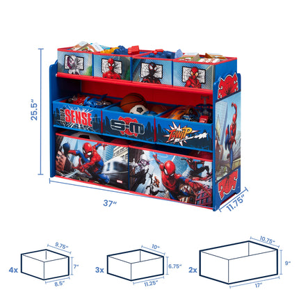 Delta Children Marvel Spider-Man Deluxe - Organizador de juguetes de 9 contenedores para almacenar y diseño de contenedores por
