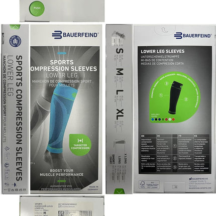 Bauerfeind Sports Compression Lower Leg Calf Sleeves (1 Pair) - Gradient Compression for Improved Blood Circulation in Legs - Air Knit Fabric Breathable, Durable, Washable (Black, Small, Long)