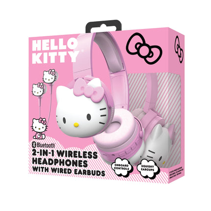 Auriculares Bluetooth inalámbricos 2 en 1 de Hello Kitty con auriculares con cable - Plegables, diadema ajustable y acolchada, controles integrados, auriculares blandos, conectividad de cable auxiliar, llamadas manos libres