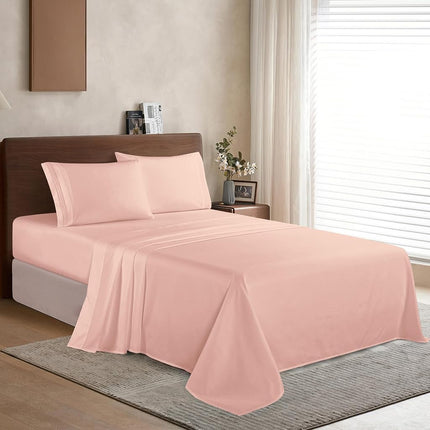 Elegant Comfort, Luxury Hotel Quality 1500 Microfibre Sheet Set - 4 Piece - Pleated with Full Elasticated Corners, Pocket up to 16" Deep Pocket, Blush