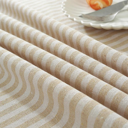 meioro Round Tablecloth Stripe Tassel Table Cloth Cotton Linen Dust-Proof Table Cover for Dining Circle Coffee Side End Card Table, Parties Holiday Indoor Outdoor Use (Red/White Stripes, 59 Inch)