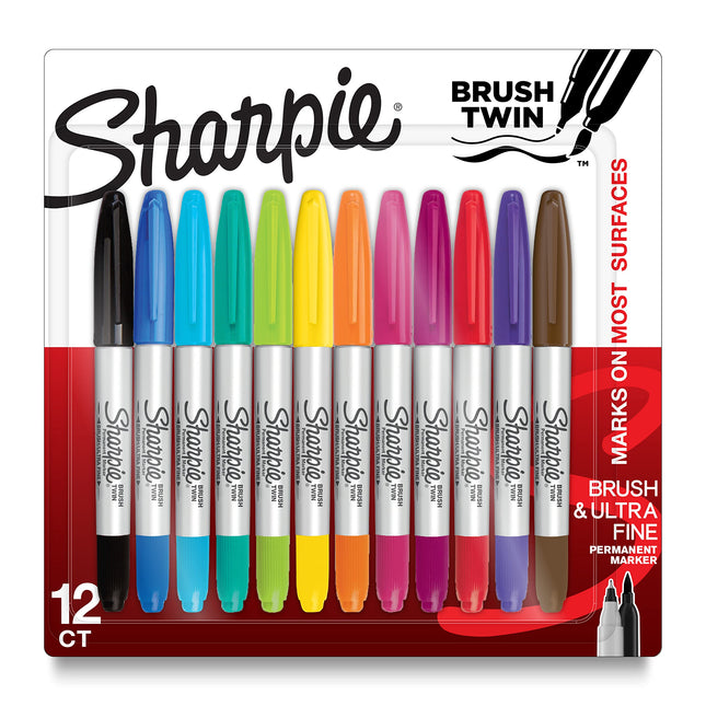 Sharpie Permanent Twin Brush Markers 12/Pkg-Assort