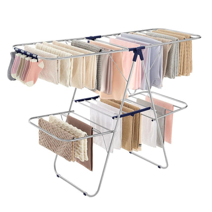 SONGMICS Clothes Drying Rack, Foldable 2-Level Laundry Drying Rack