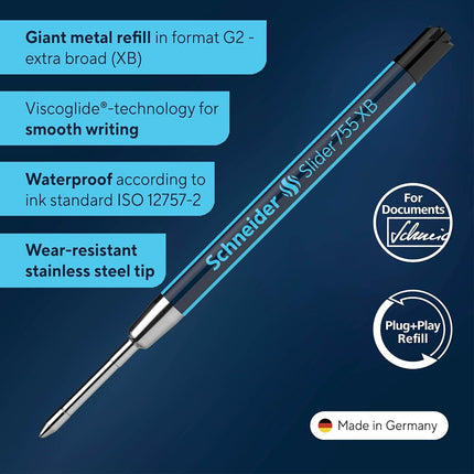 Schneider 175501 Ballpoint Pen Refill Slider 755 Permanent XB,Black,10count(Pack of 1)