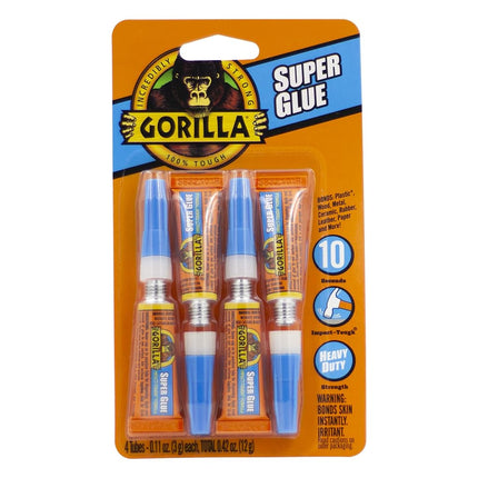 Gorilla Super Glue, Four 3 Gram Tubes, Clear, (Pac