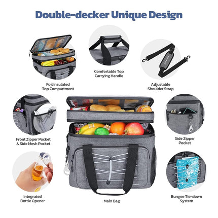 Maelstrom Soft Cooler Bag,Collapsible Soft Sided Cooler, 30 Cans Beach Leakproof Camping Box,Lunch Box Portable Travel Bag for Grocery Shopping,Kayaking,Gray