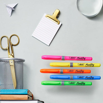 BIC Highlighter Grip Pens - Yellow, Box of 12
