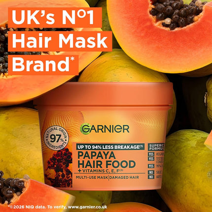 Garnier Hair Mask for Damaged Hair | Papaya Hair Food by Garnier Ultimate Blends, 3-in-1: Conditioner, Hair Mask, Leave-in Hair Conditioner | 98 Percent Natural Origin | 390 ml