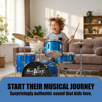 Music Alley 3 Piece Kids Drum Set with Throne, Blue