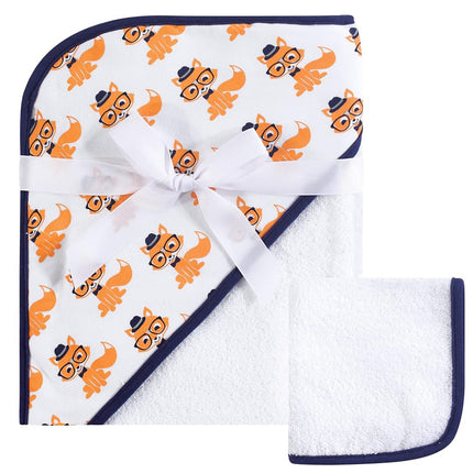 Hudson Baby Toalla con capucha y toallita de algodón unisex para bebé, Zorro Nerdo, Talla única