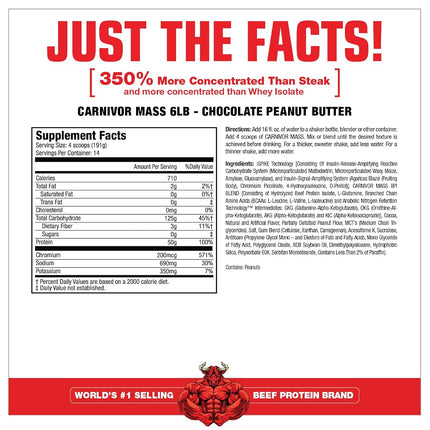 MuscleMeds Carnivor Mass Anabolic Beef Protein Gainer, Chocolate Peanut Butter, 6 Pounds