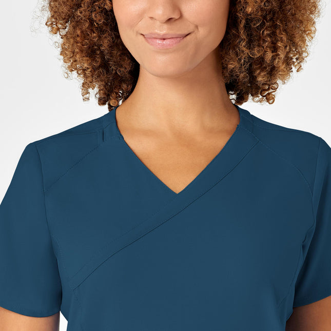 WonderWink 6455XCARI2X W123 Women's Mock Wrap Top, Caribbean Blue, Extended-2X Size