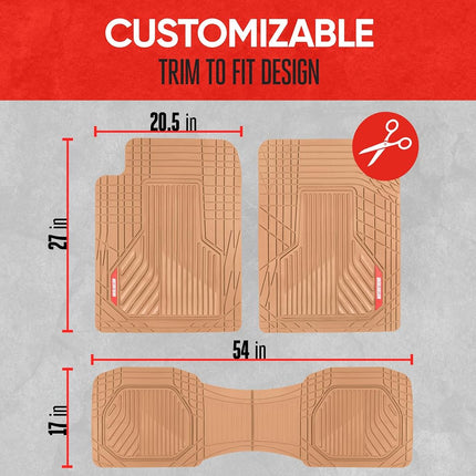 Motor Trend AdventureMax Alfombrillas de Coche Juego Completo - Alfombrillas de Goma Duraderas para Coches con Ranuras para Captura de Residuos, Protección Interior para Todo Tipo de Clima para Delanteras y Traseras con Respaldo Antideslizante, Beige
