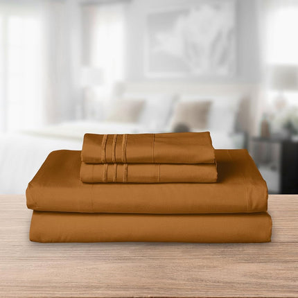 Elegant Comfort Luxurious 1500 Premium Hotel Quality Microfiber Three Line Embroidered Softest 4-Piece Bed Sheet Set, Wrinkle and Fade Resistant, California King, Bronze